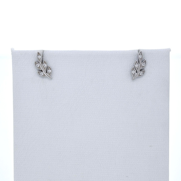 Vintage Sterling Silver 925 Cubic Zirconia Leaf Stud Earrings - Picture 1 of 5